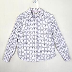 Boden Sienna Cotton Shirt Women's 8R Blue White Tennis Racket Preppy Coastal